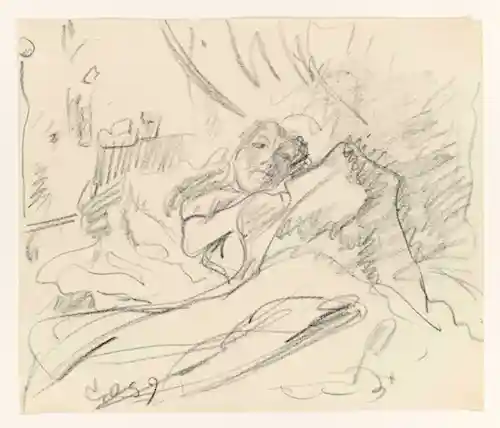 Claes Oldenburg Pat Reading in Bed, Lenox, 1959