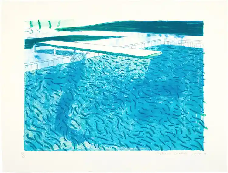 David Hockney Lithograph of Water Made of Thick and Thin Lines